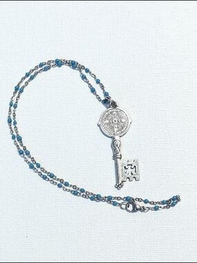 Stainless Steel Pendant Necklace with Turquoise Bead Chain
